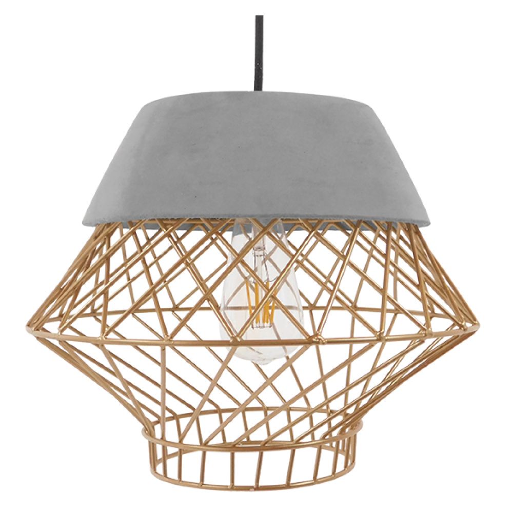 GLOBOSTAR® DURANT 01324 Μοντέρνο Κρεμαστό Φωτιστικό Οροφής με Ντουί 1 x E27 AC 220-240V IP20 - Γκρι & Χρυσό - Μ35 x Π35 x Υ35cm