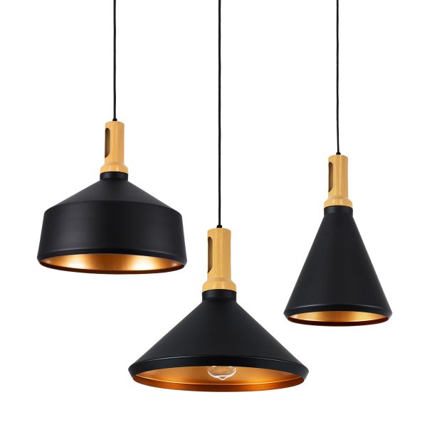 GLOBOSTAR® CALYPSO 01334 Μοντέρνο Κρεμαστό Φωτιστικό Οροφής με Ντουί 3 x E27 AC 220-240V IP20 - Μαύρο & Μπρούτζινο - Μ110 x Π110 x Υ35cm - Σετ 3 Τεμαχίων