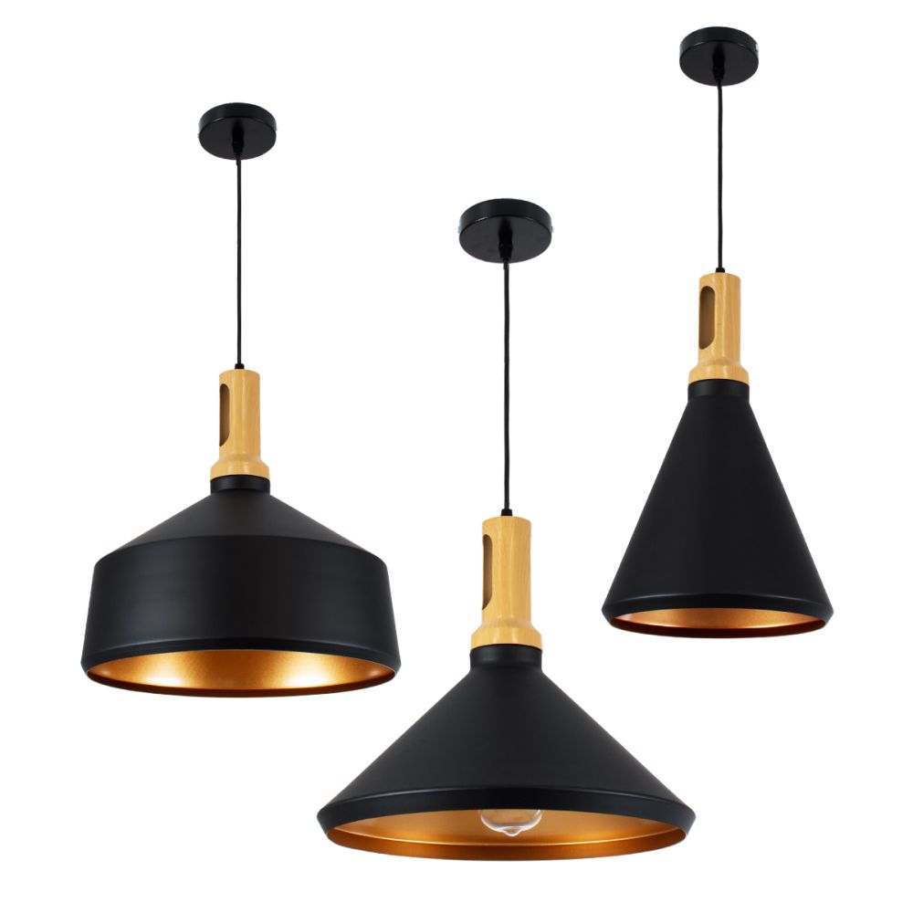 GLOBOSTAR® CALYPSO 01334 Μοντέρνο Κρεμαστό Φωτιστικό Οροφής με Ντουί 3 x E27 AC 220-240V IP20 - Μαύρο & Μπρούτζινο - Μ110 x Π110 x Υ35cm - Σετ 3 Τεμαχίων
