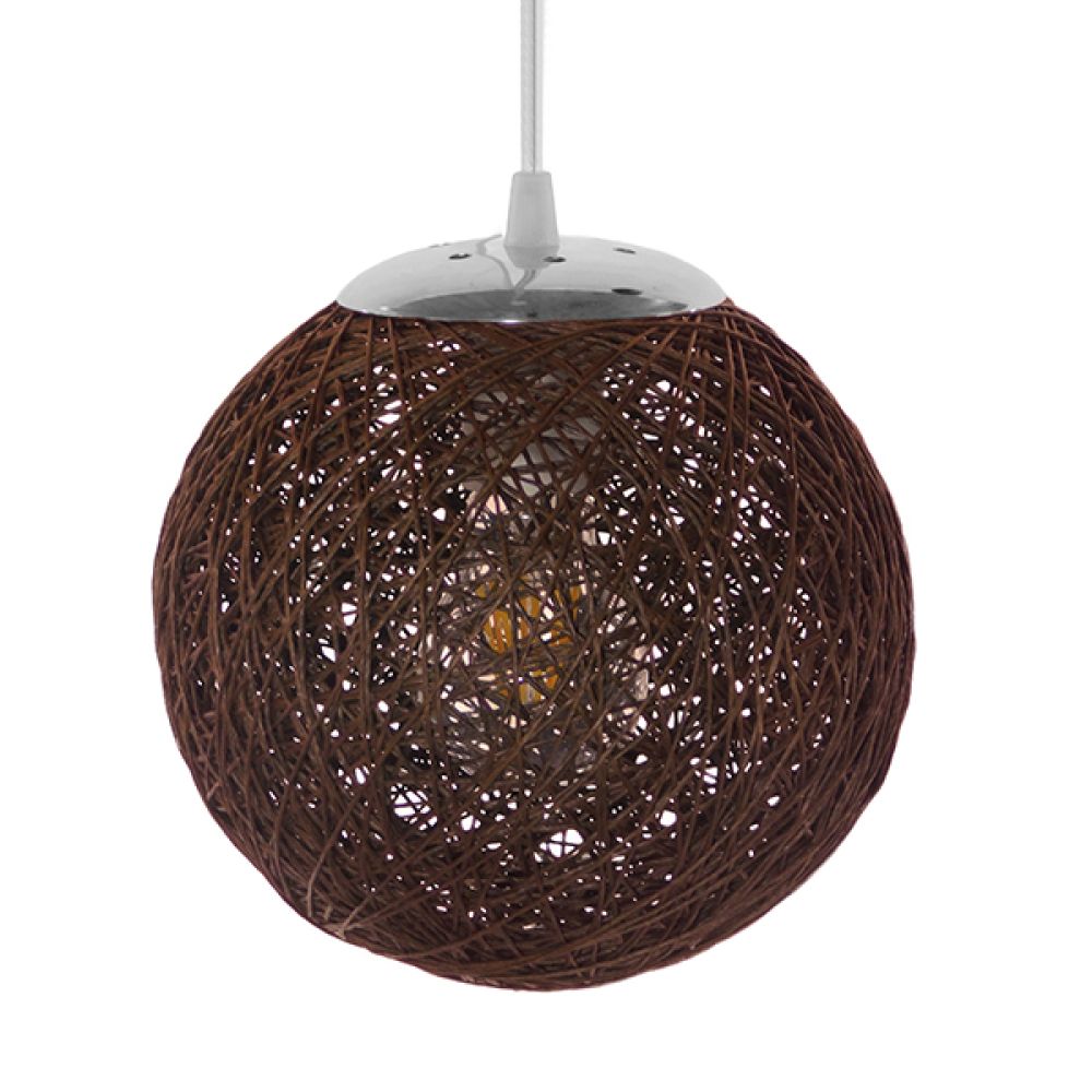 ΠΡΟΣΦΟΡΑ GloboStar® OCEANA 01354 Vintage Κρεμαστό Φωτιστικό Οροφής Μονόφωτο 1 x E27 Καφέ Ξύλινο Ψάθινο Rattan Φ20 x Υ20cm