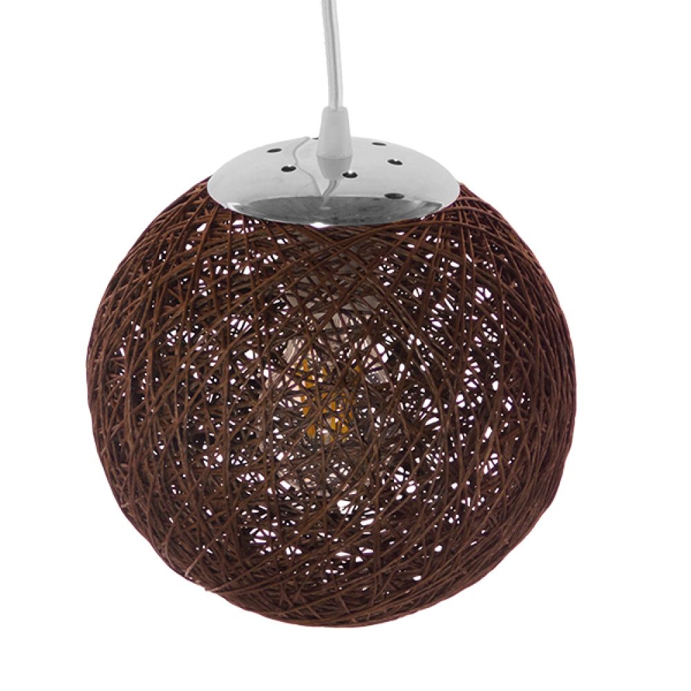 ΠΡΟΣΦΟΡΑ GloboStar® OCEANA 01354 Vintage Κρεμαστό Φωτιστικό Οροφής Μονόφωτο 1 x E27 Καφέ Ξύλινο Ψάθινο Rattan Φ20 x Υ20cm