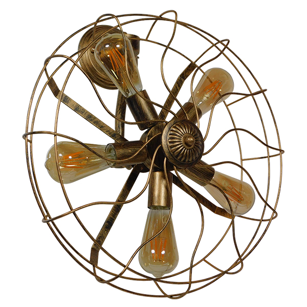 GloboStar® FAN 01381 Vintage Επιτοίχιο Φωτιστικό Απλίκα Πολύφωτο 5 x E27 IP20 Χάλκινο Μέταλλο - Μ46 x Π22 x Υ46cm