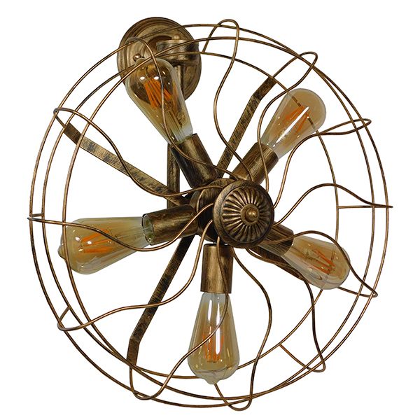 GloboStar® FAN 01381 Vintage Επιτοίχιο Φωτιστικό Απλίκα Πολύφωτο 5 x E27 IP20 Χάλκινο Μέταλλο - Μ46 x Π22 x Υ46cm