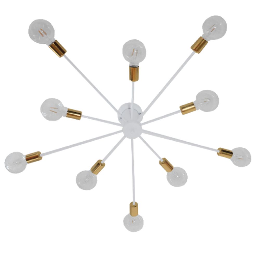 GLOBOSTAR® OLINDA 01383 Μοντέρνο Φωτιστικό Οροφής με Ντουί 10 x E27 AC 220-240V IP20 - Λευκό & Χρυσό - Μ95 x Π95 x Υ17cm