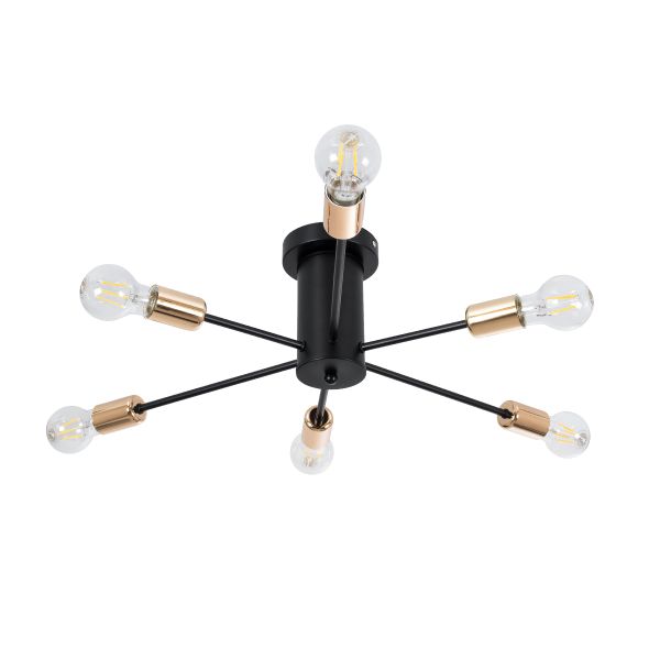 GloboStar® OLINDA 01384 Μοντέρνο Φωτιστικό Οροφής Πλέγμα Πολύφωτο 6 x E27 IP20 Μαύρο & Χάλκινο Μέταλλο - Μ60 x Π60 x Υ20cm