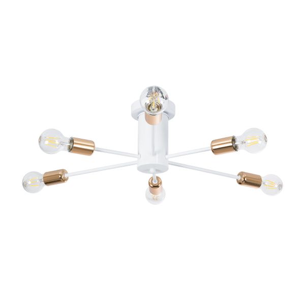 GloboStar® OLINDA 01385 Μοντέρνο Φωτιστικό Οροφής Πλέγμα Πολύφωτο 6 x E27 IP20 Λευκό & Χάλκινο Μέταλλο - Μ60 x Π60 x Υ20cm