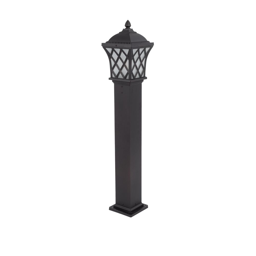 GloboStar® SHELTER 01400 Vintage Φωτιστικό Κολωνάκι Κήπου Μονόφωτο 1 x E27 Καφέ Μεταλλικό Πλέγμα L19 x W19 x H100cm