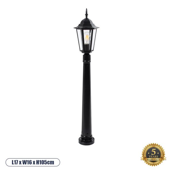 GloboStar® ELLIPSE 01401 Vintage Φωτιστικό Κολωνάκι Κήπου  Μονόφωτο 1 x E27 Μαύρο Μεταλλικό Πλέγμα L17 x W16 x H105cm