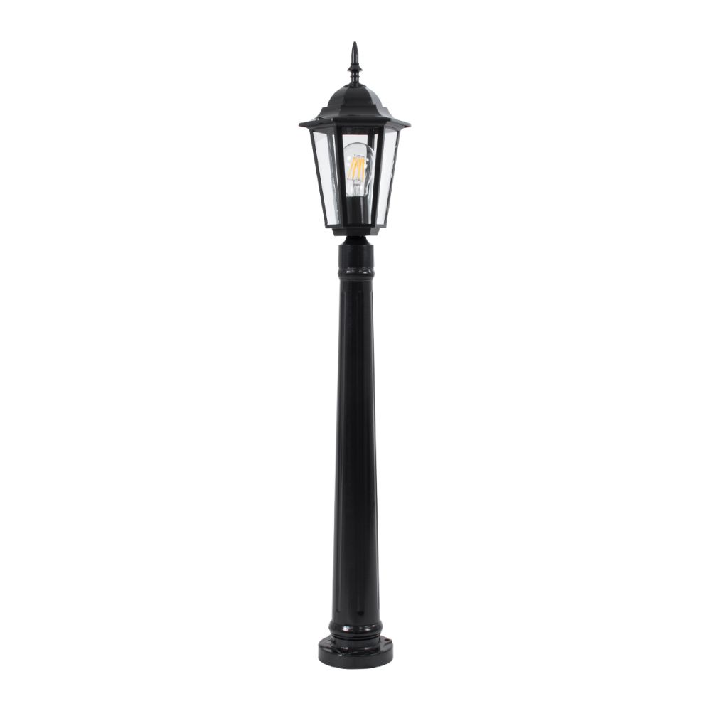 GloboStar® ELLIPSE 01401 Vintage Φωτιστικό Κολωνάκι Κήπου  Μονόφωτο 1 x E27 Μαύρο Μεταλλικό Πλέγμα L17 x W16 x H105cm