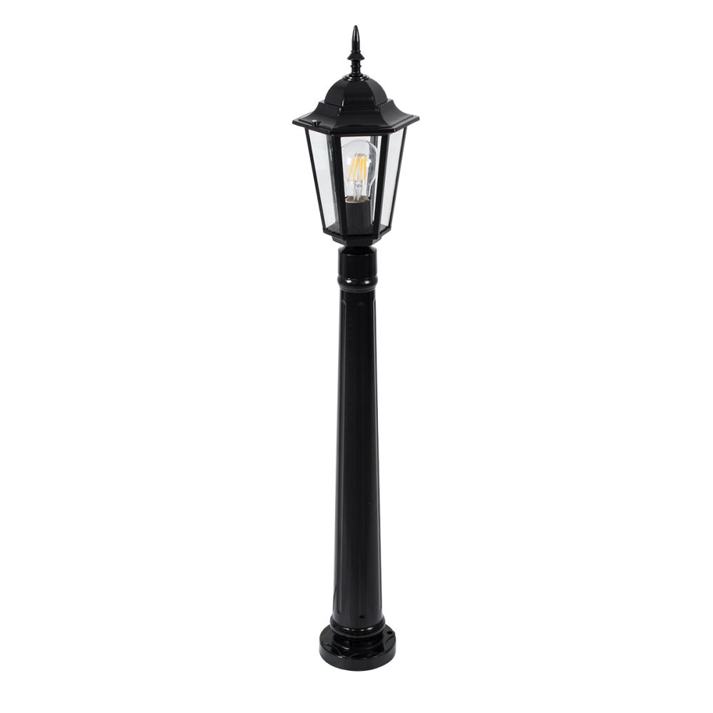 GloboStar® ELLIPSE 01401 Vintage Φωτιστικό Κολωνάκι Κήπου  Μονόφωτο 1 x E27 Μαύρο Μεταλλικό Πλέγμα L17 x W16 x H105cm