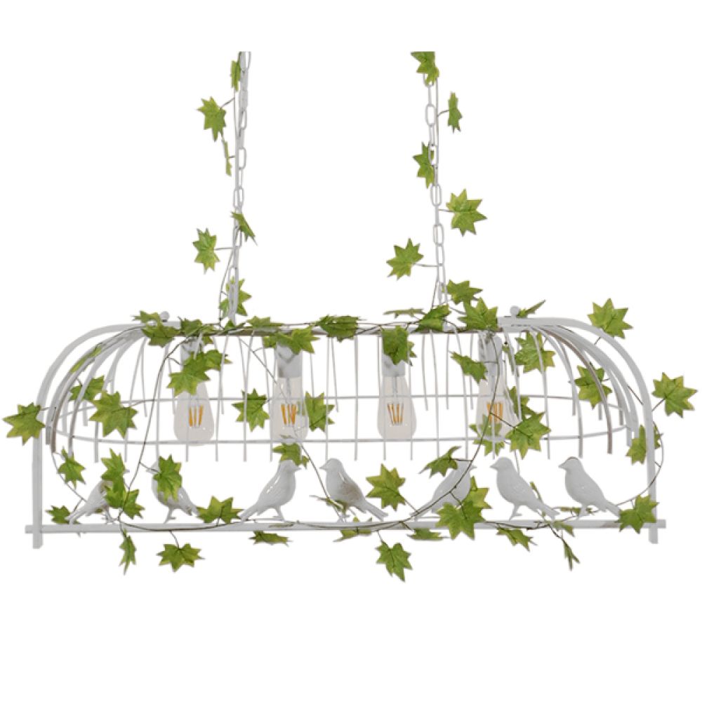 GLOBOSTAR® NEST 01403 Vintage Κρεμαστό Φωτιστικό Οροφής με Ντουί 4 x E27 AC 220-240V IP20 - Λευκό & Πράσινο - Μ103 x Π34 x Υ36.5cm
