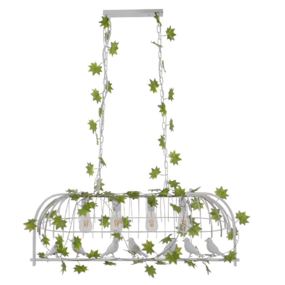 GLOBOSTAR® NEST 01403 Vintage Κρεμαστό Φωτιστικό Οροφής με Ντουί 4 x E27 AC 220-240V IP20 - Λευκό & Πράσινο - Μ103 x Π34 x Υ36.5cm