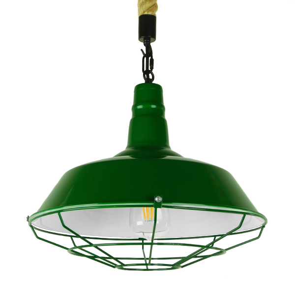 GLOBOSTAR® CRANE 01408 Vintage Κρεμαστό Φωτιστικό Οροφής με Ντουί 1 x E27 AC 220-240V IP20 - Πράσινο, Λευκό & Μπεζ - Μ36 x Π36 x Y31cm
