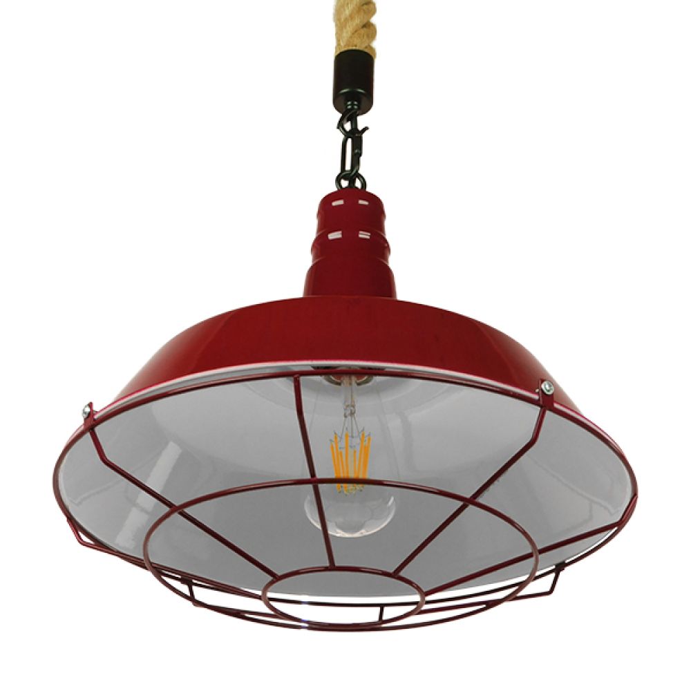 GLOBOSTAR® CRANE 01410 Vintage Κρεμαστό Φωτιστικό Οροφής με Ντουί 1 x E27 AC 220-240V IP20 - Κόκκινο & Μπεζ - Μ36 x Π36 x Υ31cm