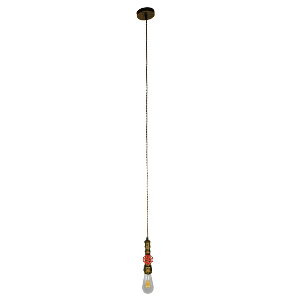 GLOBOSTAR® SPIGOT 01413 Vintage Κρεμαστό Φωτιστικό Οροφής με Ντουί 1 x E27 AC 220-240V IP20 - Χάλκινο & Κόκκινο - Μ5 x Π5 x Y20cm