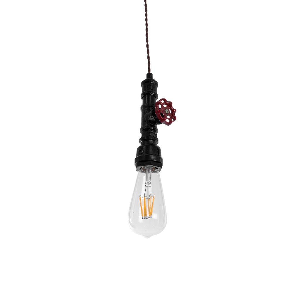 GLOBOSTAR® SPIGOT 01415 Vintage Κρεμαστό Φωτιστικό Οροφής με Ντουί 1 x E27 AC 220-240V IP20 - Μαύρο & Κόκκινο - Μ5 x Π5 x Y20cm