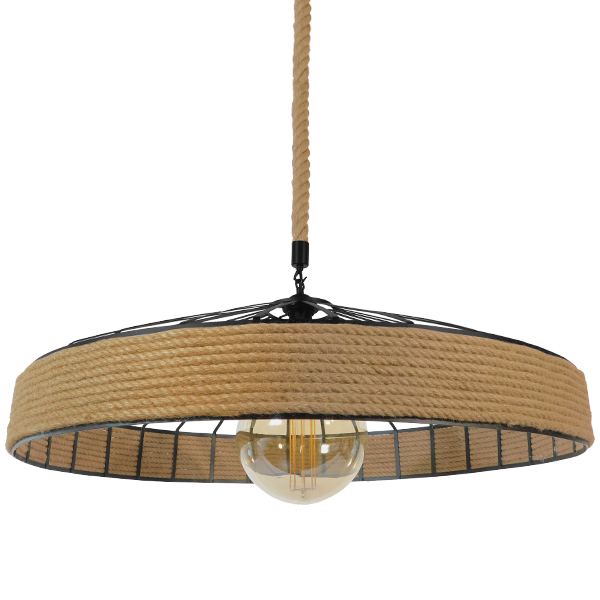 GLOBOSTAR® SAHARA 01416 Boho Κρεμαστό Φωτιστικό Οροφής με Ντουί 1 x E27 AC 220-240V IP20 - Μπεζ & Μαύρο - Μ80 x Π80 x Y25cm