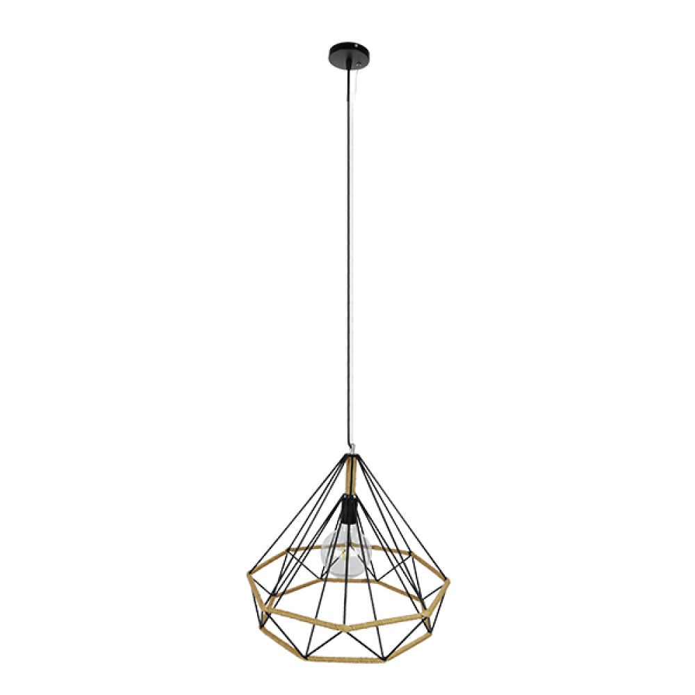 GLOBOSTAR® FLUTED 01422 Vintage Κρεμαστό Φωτιστικό Οροφής με Ντουί 1 x E27 AC 220-240V IP20 - Μαύρο & Μπεζ - Μ50 x Π50 x Y44cm