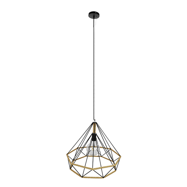 GLOBOSTAR® FLUTED 01422 Vintage Κρεμαστό Φωτιστικό Οροφής με Ντουί 1 x E27 AC 220-240V IP20 - Μαύρο & Μπεζ - Μ50 x Π50 x Y44cm