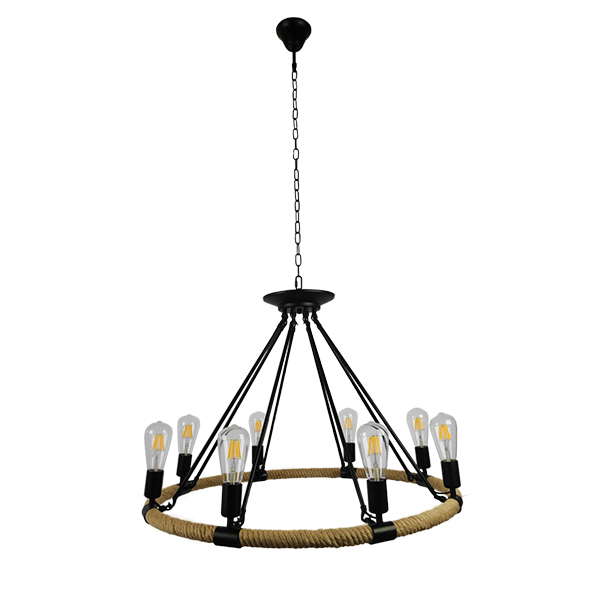 GLOBOSTAR® MILLBANK 01423 Vintage Κρεμαστό Φωτιστικό Οροφής με Ντουί 8 x E27 AC 220-240V IP20 - Μαύρο & Μπεζ - Μ80 x Π80 x Y54cm