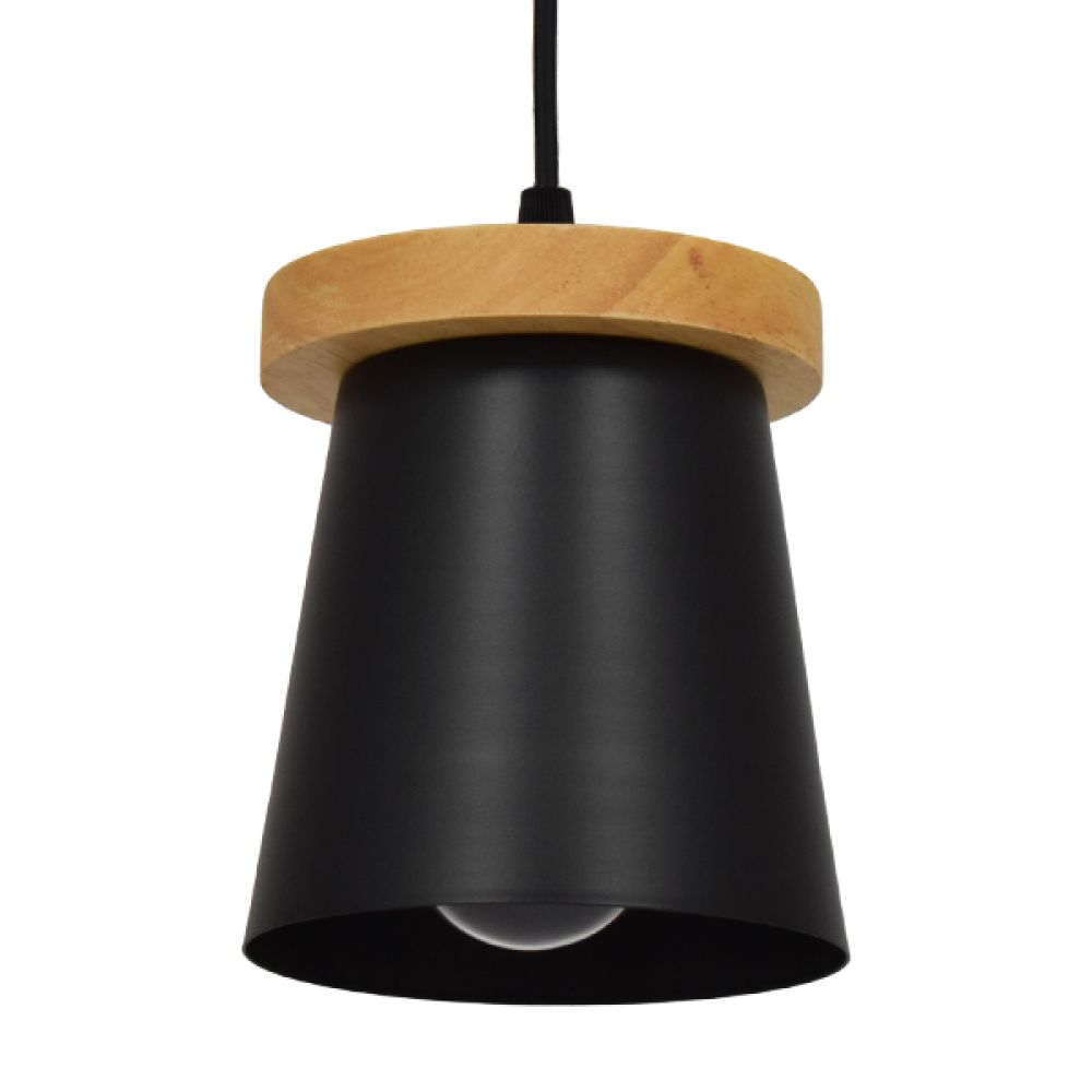 GLOBOSTAR® LANA 01424 Μοντέρνο Κρεμαστό Φωτιστικό Οροφής με Ντουί 1 x E27 AC 220-240V IP20 - Μαύρο & Καφέ - Μ13 x Π13 x Y17cm