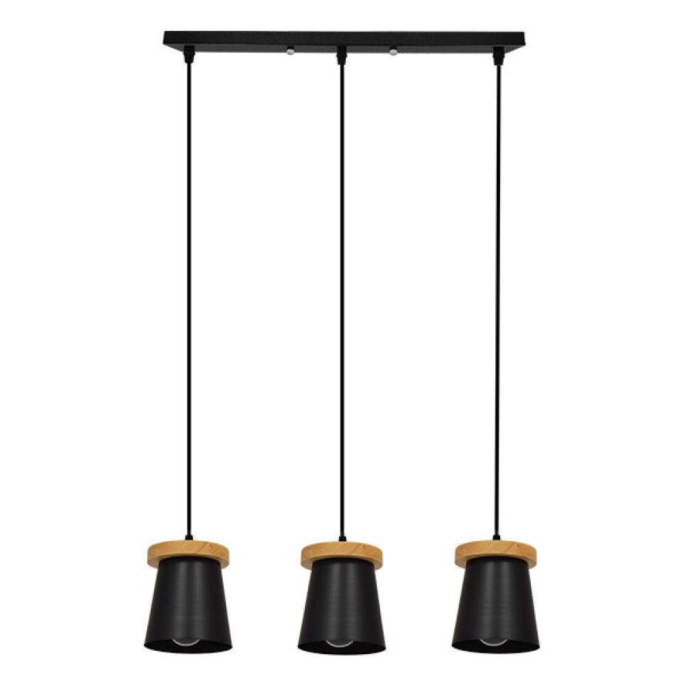 GLOBOSTAR® LANA 01425 Μοντέρνο Κρεμαστό Φωτιστικό Οροφής με Ντουί 3 x E27 AC 220-240V IP20 - Μαύρο & Καφέ - Μ60 x Π13 x Υ18cm