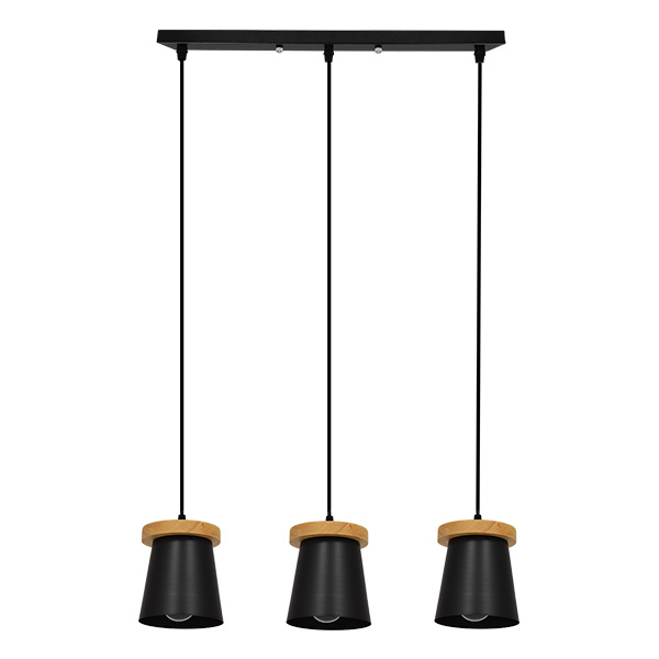 GLOBOSTAR® LANA 01425 Μοντέρνο Κρεμαστό Φωτιστικό Οροφής με Ντουί 3 x E27 AC 220-240V IP20 - Μαύρο & Καφέ - Μ60 x Π13 x Υ18cm