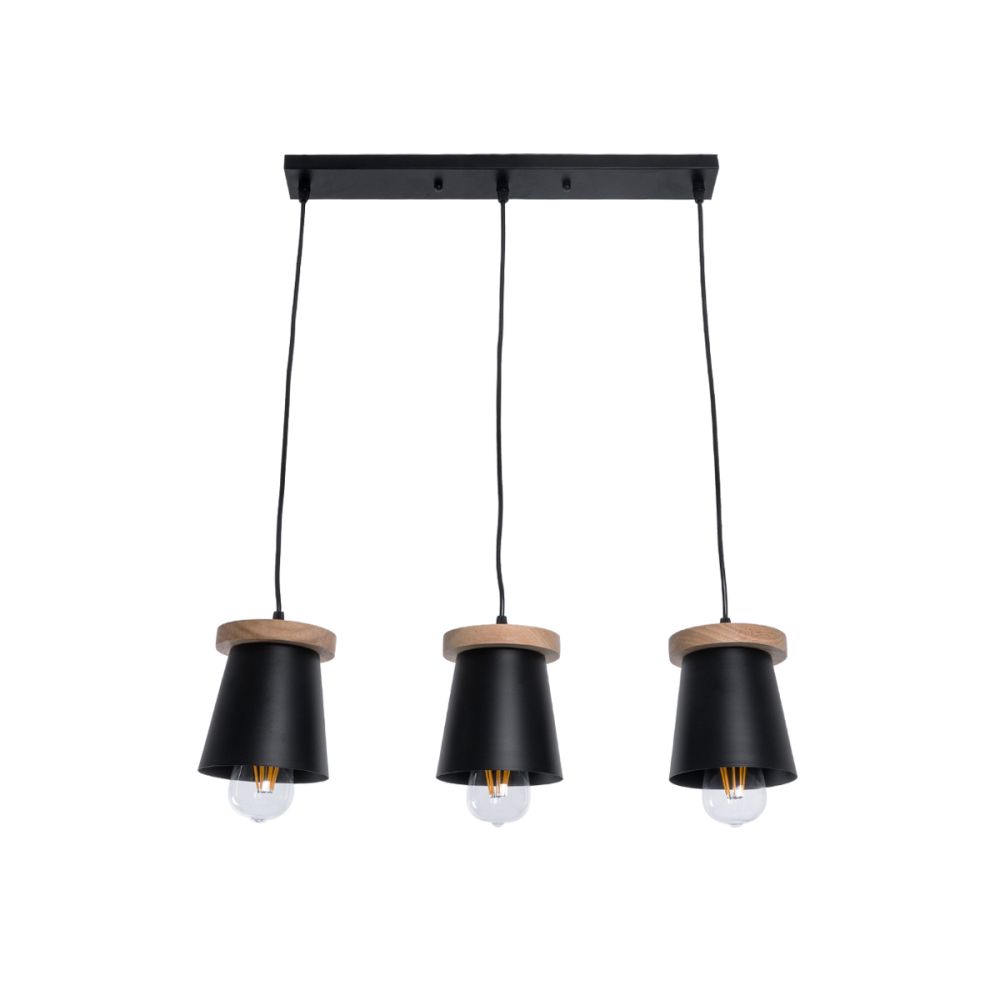 GLOBOSTAR® LANA 01425 Μοντέρνο Κρεμαστό Φωτιστικό Οροφής με Ντουί 3 x E27 AC 220-240V IP20 - Μαύρο & Καφέ - Μ60 x Π13 x Υ18cm