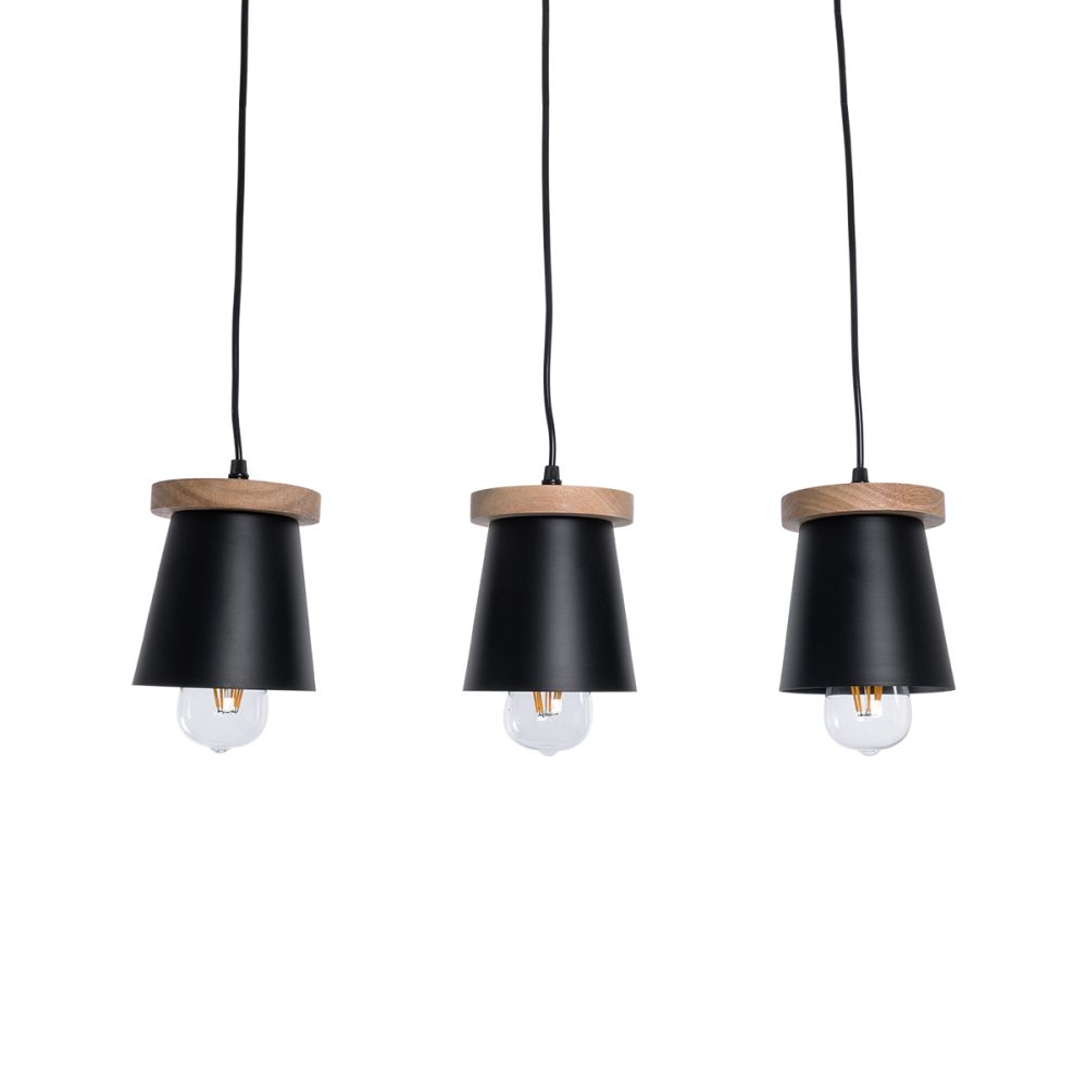 GLOBOSTAR® LANA 01425 Μοντέρνο Κρεμαστό Φωτιστικό Οροφής με Ντουί 3 x E27 AC 220-240V IP20 - Μαύρο & Καφέ - Μ60 x Π13 x Υ18cm