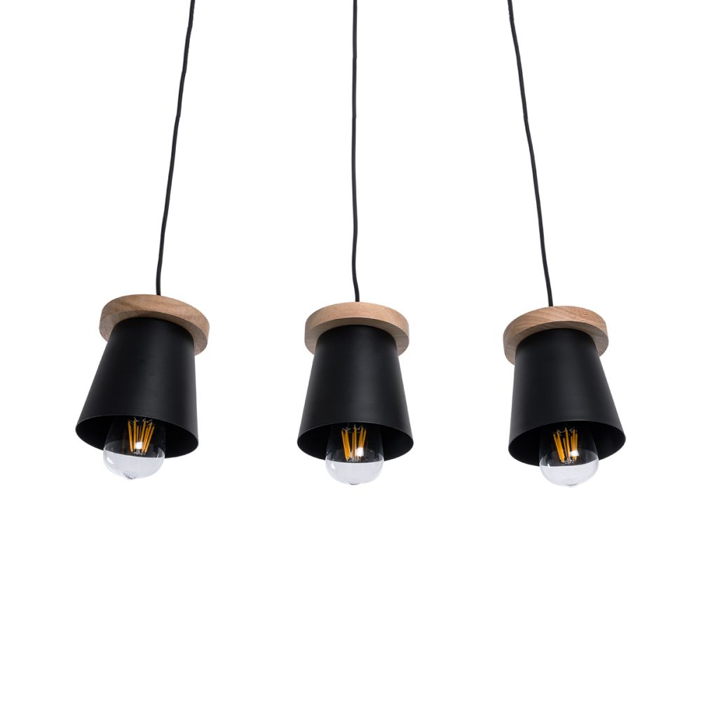 GLOBOSTAR® LANA 01425 Μοντέρνο Κρεμαστό Φωτιστικό Οροφής με Ντουί 3 x E27 AC 220-240V IP20 - Μαύρο & Καφέ - Μ60 x Π13 x Υ18cm