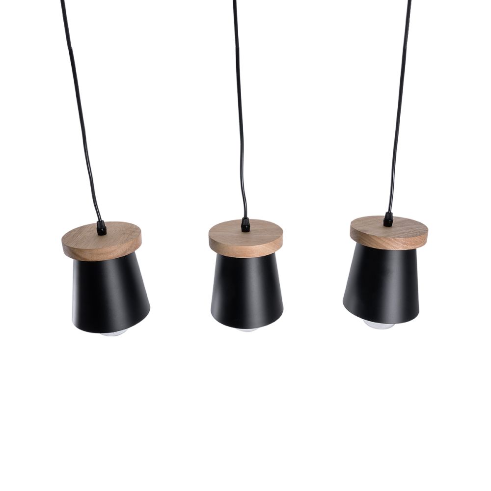 GLOBOSTAR® LANA 01425 Μοντέρνο Κρεμαστό Φωτιστικό Οροφής με Ντουί 3 x E27 AC 220-240V IP20 - Μαύρο & Καφέ - Μ60 x Π13 x Υ18cm