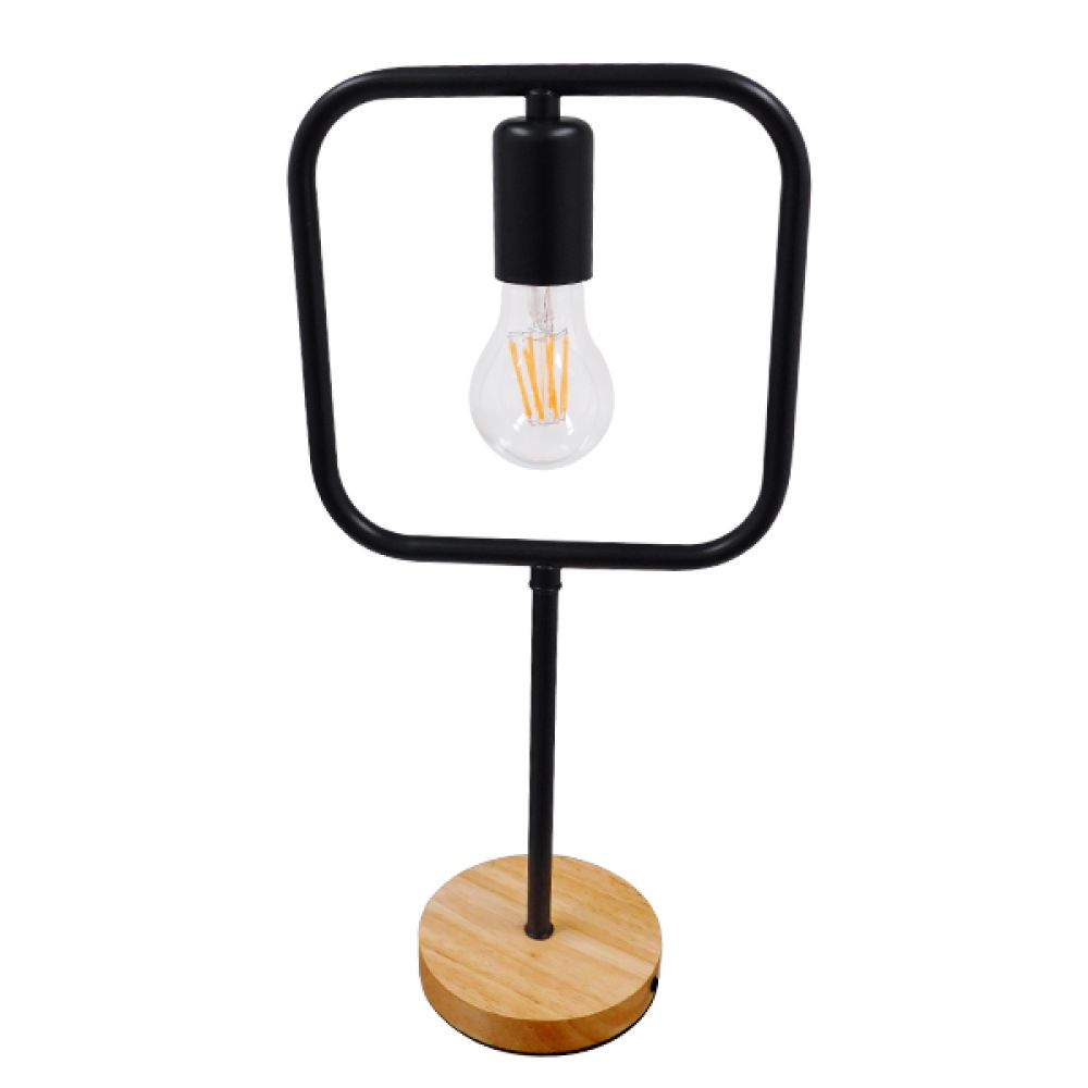 GLOBOSTAR® HONOR SQUARE 01435 Μοντέρνο Επιτραπέζιο Φωτιστικό Πορτατίφ με Ντουί 1 x E27 AC 220-240V IP20 - Μαύρο & Μπεζ - M20 x Π20 x Υ42cm
