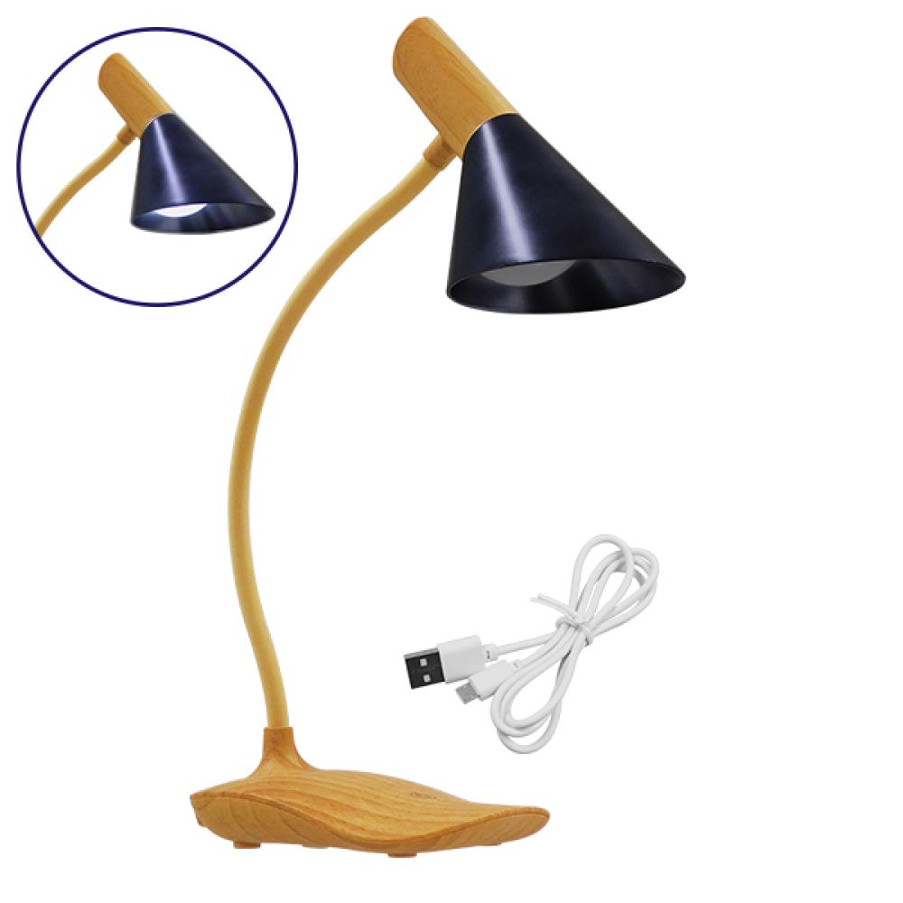 GloboStar® DRAPER 01437 Επιτραπέζιο Φωτιστικό Πορτατίφ LED 6W 500lm 360° DC 5V IP20 Φυσικό Λευκό 4500K Dimmable Μπεζ Ξύλο με Μαύρο Μέταλλο - Μ10 x Π14 x Υ33cm - 2 Xρόνια Εγγύηση
