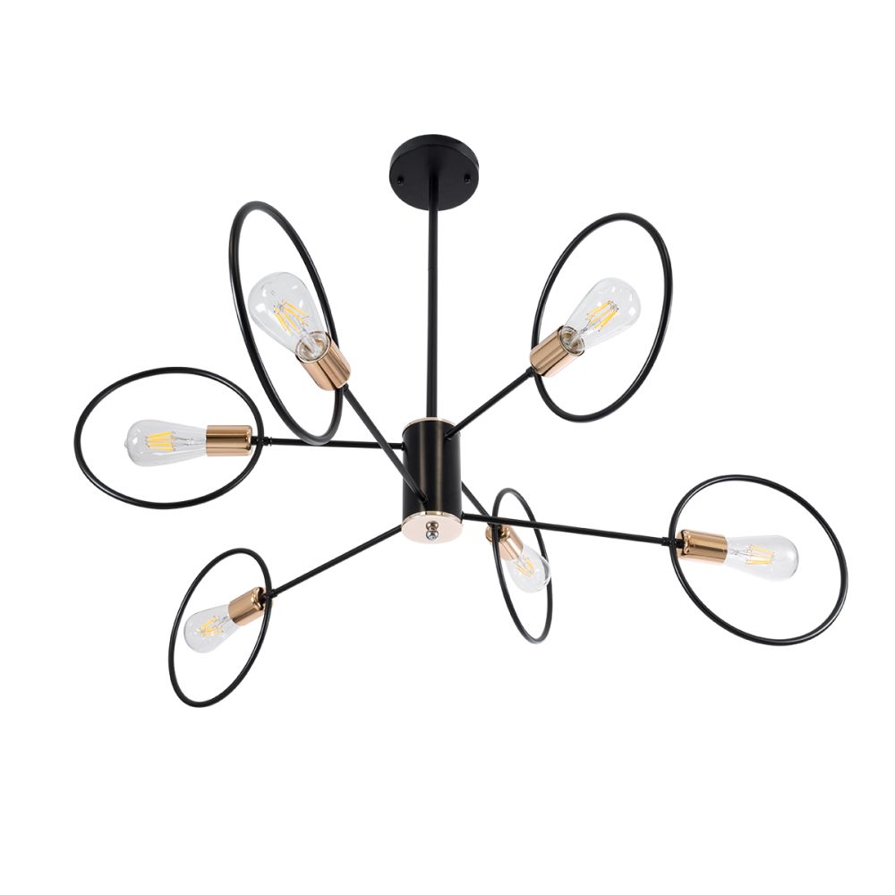 GLOBOSTAR® NEXUS 01446 Μοντέρνο Φωτιστικό Οροφής με Ντουί 6 x E27 AC 220-240V IP20 - Μαύρο & Χάλκινο - Μ105 x Π105 x Υ70cm