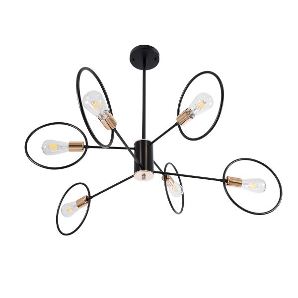 GLOBOSTAR® NEXUS 01446 Μοντέρνο Κρεμαστό Φωτιστικό Οροφής με Ντουί 6 x E27 AC 220-240V IP20 - Μαύρο & Χάλκινο - Μ105 x Π105 x Υ70cm