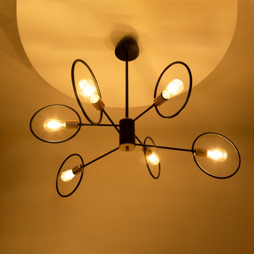 GLOBOSTAR® NEXUS 01446 Μοντέρνο Φωτιστικό Οροφής με Ντουί 6 x E27 AC 220-240V IP20 - Μαύρο & Χάλκινο - Μ105 x Π105 x Υ70cm