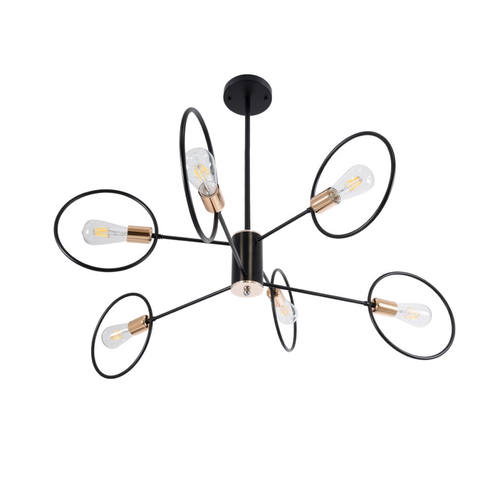 GLOBOSTAR® NEXUS 01446 Μοντέρνο Φωτιστικό Οροφής με Ντουί 6 x E27 AC 220-240V IP20 - Μαύρο & Χάλκινο - Μ105 x Π105 x Υ70cm