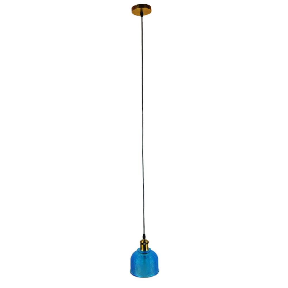GLOBOSTAR® SEGRETO 01452 Vintage Κρεμαστό Φωτιστικό Οροφής με Ντουί 1 x E27 AC 220-240V IP20 - Μπλε & Χρυσό - Μ14 x Π14 x Υ18cm
