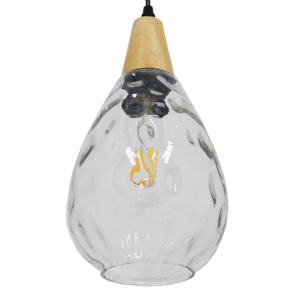GLOBOSTAR® NOAH 01491 Μοντέρνο Κρεμαστό Φωτιστικό Οροφής με Ντουί 1 x E27 AC 220-240V IP20 - Διάφανο & Μπεζ - Μ16 x Π16 x Υ30cm