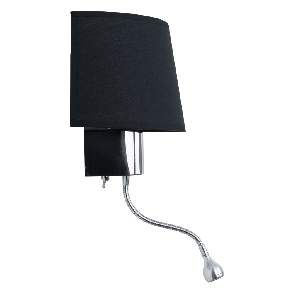 GLOBOSTAR® ELEGANT 01492 Μοντέρνο Φωτιστικό Τοίχου - Απλίκα Ξενοδοχείου Reading Light με Ντουί 1 x E27 LED 3W 360lm 36° AC 220-240V IP20 Θερμό Λευκό 2700K - Bridgelux COB Chip - Χρώμιο & Μαύρο - Μ26 x Π16.5 x Υ33cm - 2 Χρόνια Εγγύηση