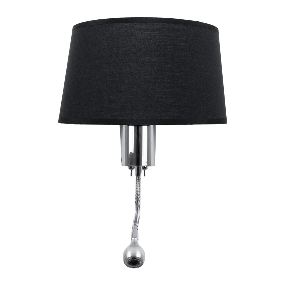 GLOBOSTAR® ELEGANT 01492 Μοντέρνο Φωτιστικό Τοίχου - Απλίκα Ξενοδοχείου Reading Light με Ντουί 1 x E27 LED 3W 360lm 36° AC 220-240V IP20 Θερμό Λευκό 2700K - Bridgelux COB Chip - Χρώμιο & Μαύρο - Μ26 x Π16.5 x Υ33cm - 2 Χρόνια Εγγύηση