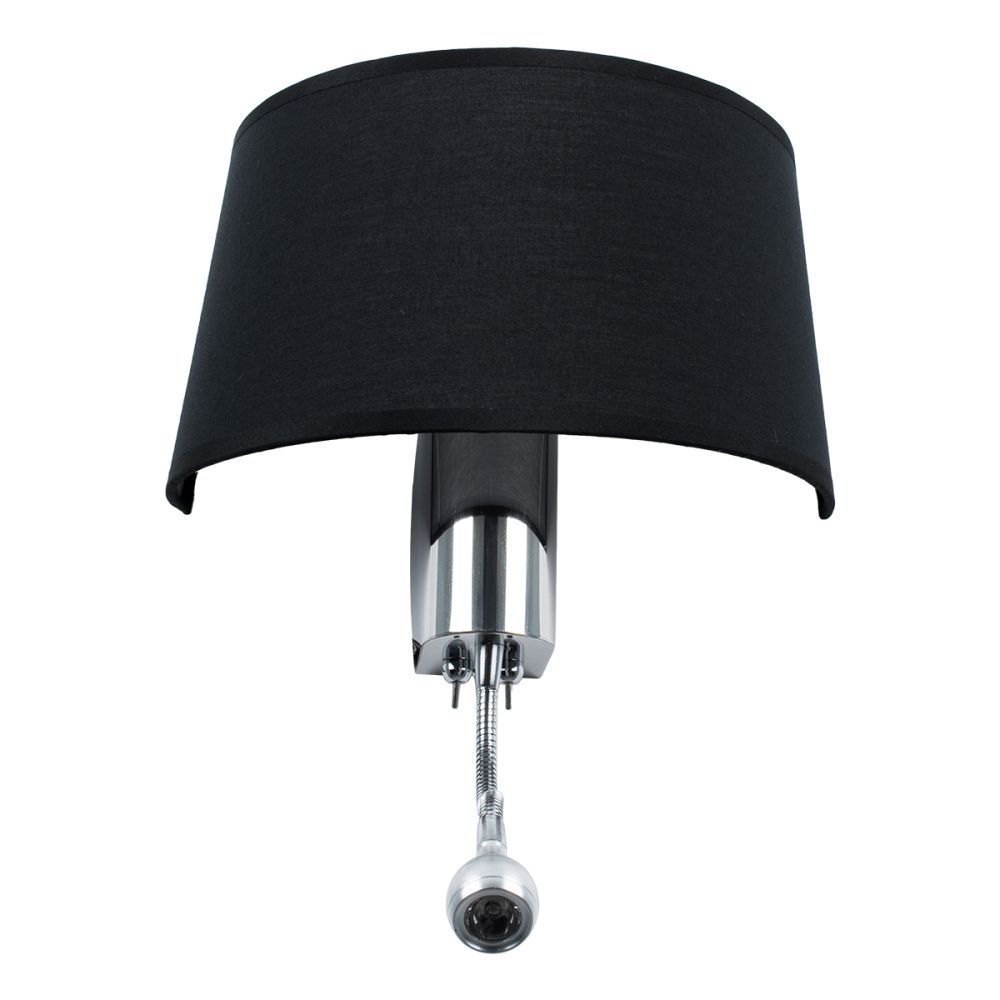 GLOBOSTAR® ELEGANT 01492 Μοντέρνο Φωτιστικό Τοίχου - Απλίκα Ξενοδοχείου Reading Light με Ντουί 1 x E27 LED 3W 360lm 36° AC 220-240V IP20 Θερμό Λευκό 2700K - Bridgelux COB Chip - Χρώμιο & Μαύρο - Μ26 x Π16.5 x Υ33cm - 2 Χρόνια Εγγύηση