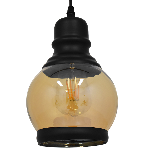 GLOBOSTAR® OLIVER 01505 Vintage Κρεμαστό Φωτιστικό Οροφής με Ντουί 1 x E27 AC 220-240V IP20 - Μελί & Μαύρο - Μ16 x Π16 x Υ25cm