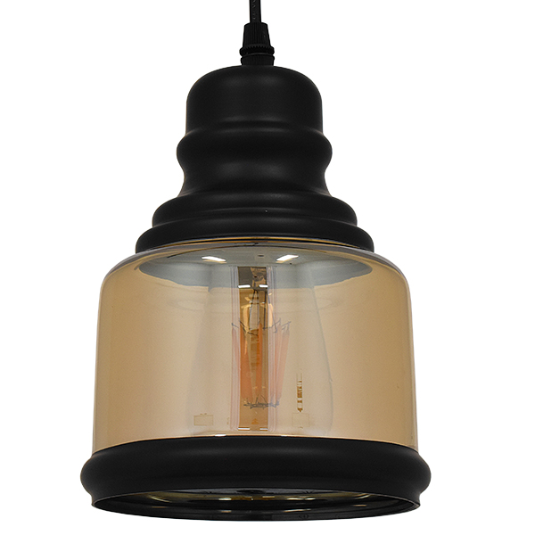 GLOBOSTAR® OLIVER 01506 Vintage Κρεμαστό Φωτιστικό Οροφής με Ντουί 1 x E27 AC 220-240V IP20 - Μελί & Μαύρο - Μ15 x Π15 x Υ21.5cm