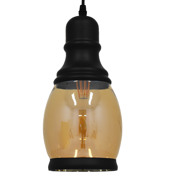 GLOBOSTAR® OLIVER 01507 Vintage Κρεμαστό Φωτιστικό Οροφής με Ντουί 1 x E27 AC 220-240V IP20 - Μελί & Μαύρο - Μ14 x Π14 x Υ30cm