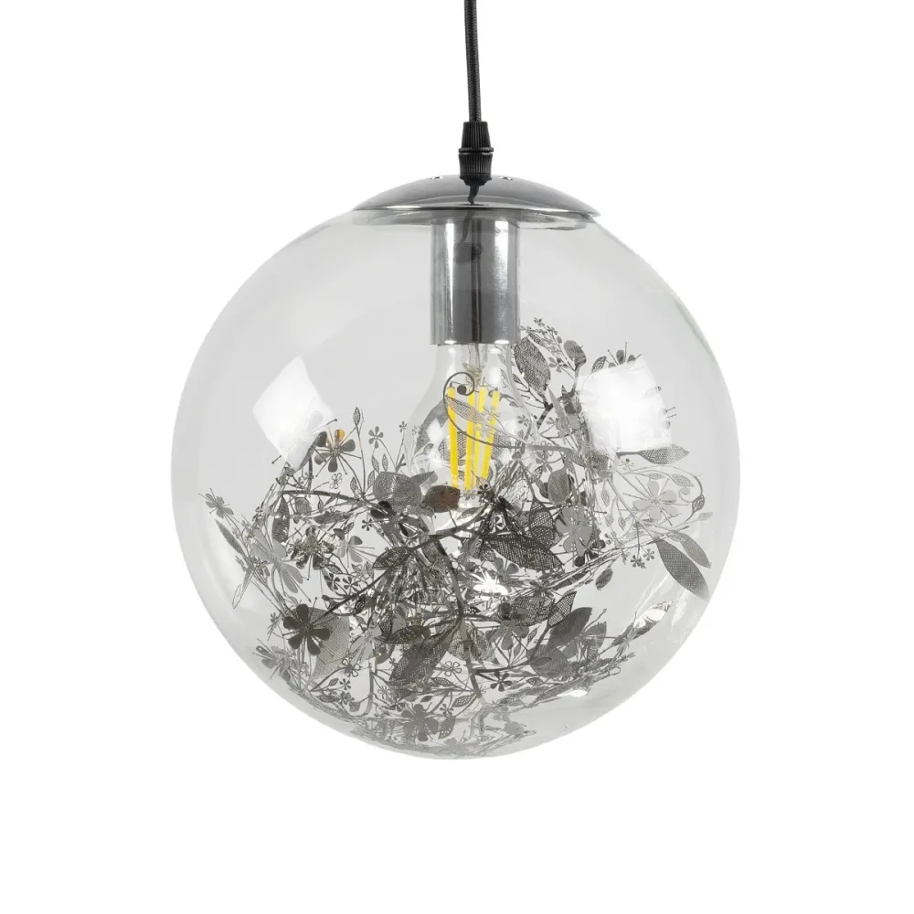 GLOBOSTAR® HARPER 01510 Μοντέρνο Κρεμαστό Φωτιστικό Οροφής με Ντουί 1 x E27 AC 220-240V IP20 - Διάφανο & Ασημί - Μ25 x Π25 x Υ30cm