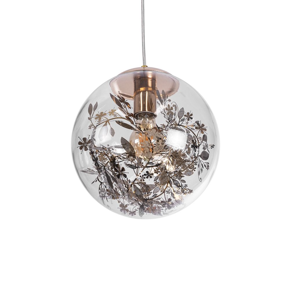 GLOBOSTAR® HARPER 01511 Μοντέρνο Κρεμαστό Φωτιστικό Οροφής με Ντουί 1 x E27 AC 220-240V IP20 - Διάφανο & Χάλκινο - Μ25 x Π25 x Υ30cm
