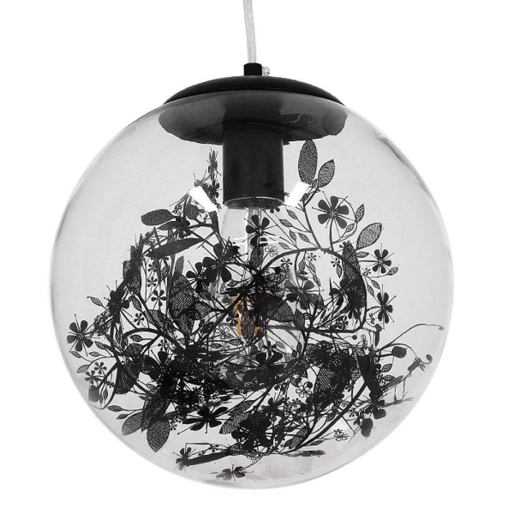 GLOBOSTAR® HARPER 01512 Μοντέρνο Κρεμαστό Φωτιστικό Οροφής με Ντουί 1 x E27 AC 220-240V IP20 - Διάφανο & Μαύρο - Μ25 x Π25 x Υ30cm