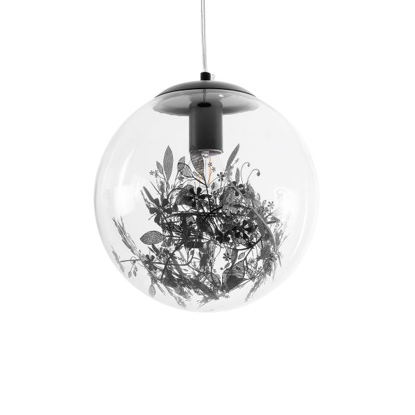 GLOBOSTAR® HARPER 01512 Μοντέρνο Κρεμαστό Φωτιστικό Οροφής με Ντουί 1 x E27 AC 220-240V IP20 - Διάφανο & Μαύρο - Μ25 x Π25 x Υ30cm