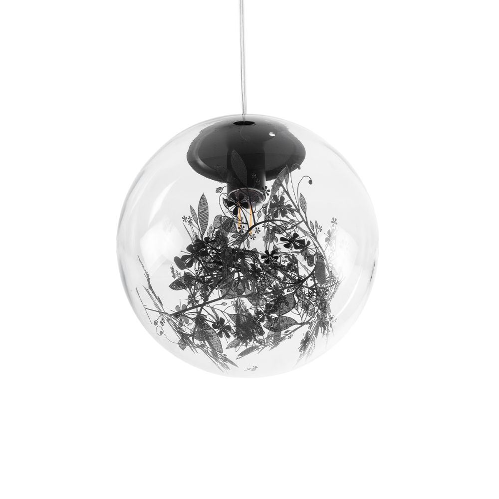 GLOBOSTAR® HARPER 01512 Μοντέρνο Κρεμαστό Φωτιστικό Οροφής με Ντουί 1 x E27 AC 220-240V IP20 - Διάφανο & Μαύρο - Μ25 x Π25 x Υ30cm